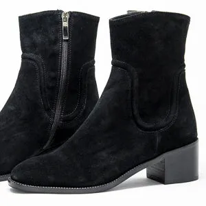 Jane Galland Black Suede Heeled Ankle Boots