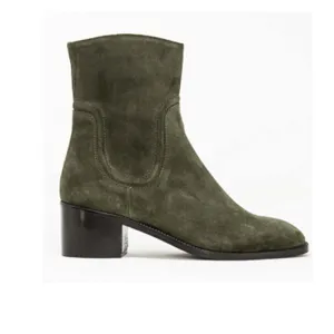 Jane Galland Khaki Suede Heeled Ankle Boots