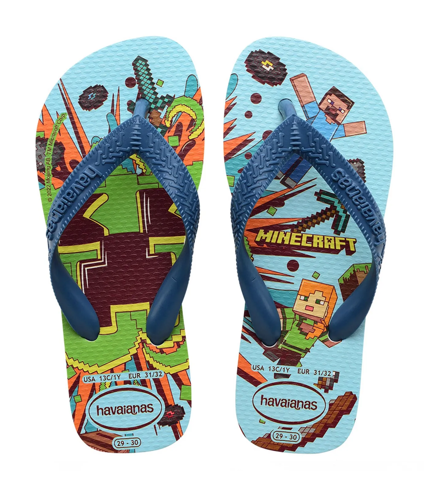 Kids Minecraft Flip Flops - White/Blue Comfy