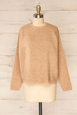 Knares Beige | Ribbed Round Collar Sweater