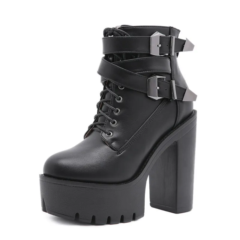 Korean Fashion Strap High-heeled Boots