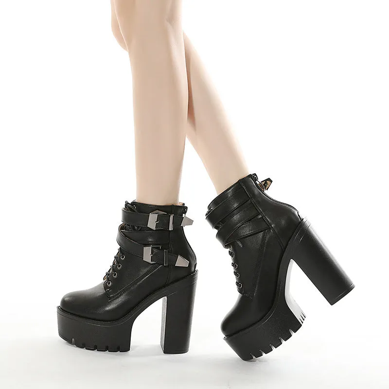 Korean Fashion Strap High-heeled Boots