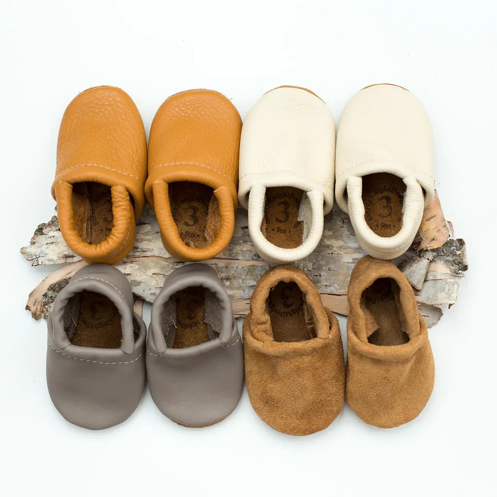 Leather Baby & Toddler Loafer Moccasins - Honey, Mushroom, Cream, Suede