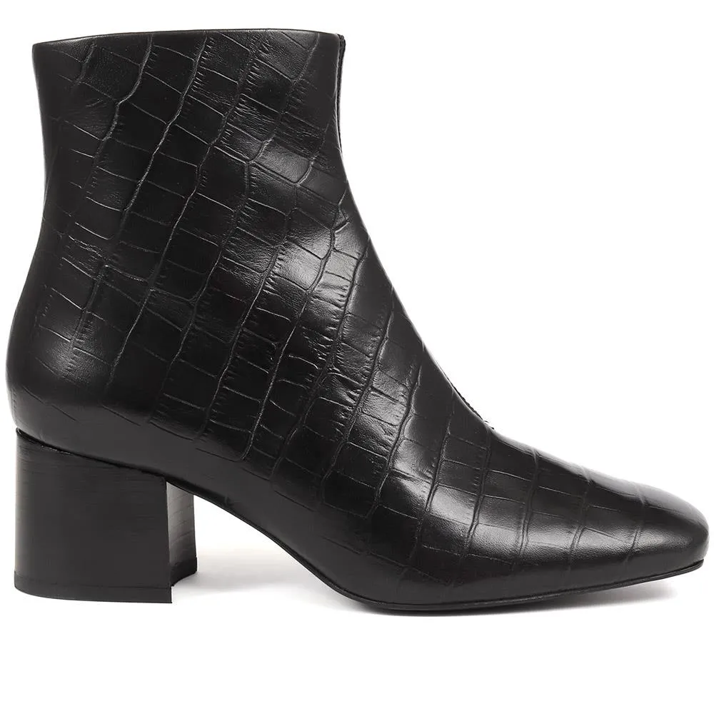 Leather Croc Heeled Ankle Boots - SUZETTA / 324 559