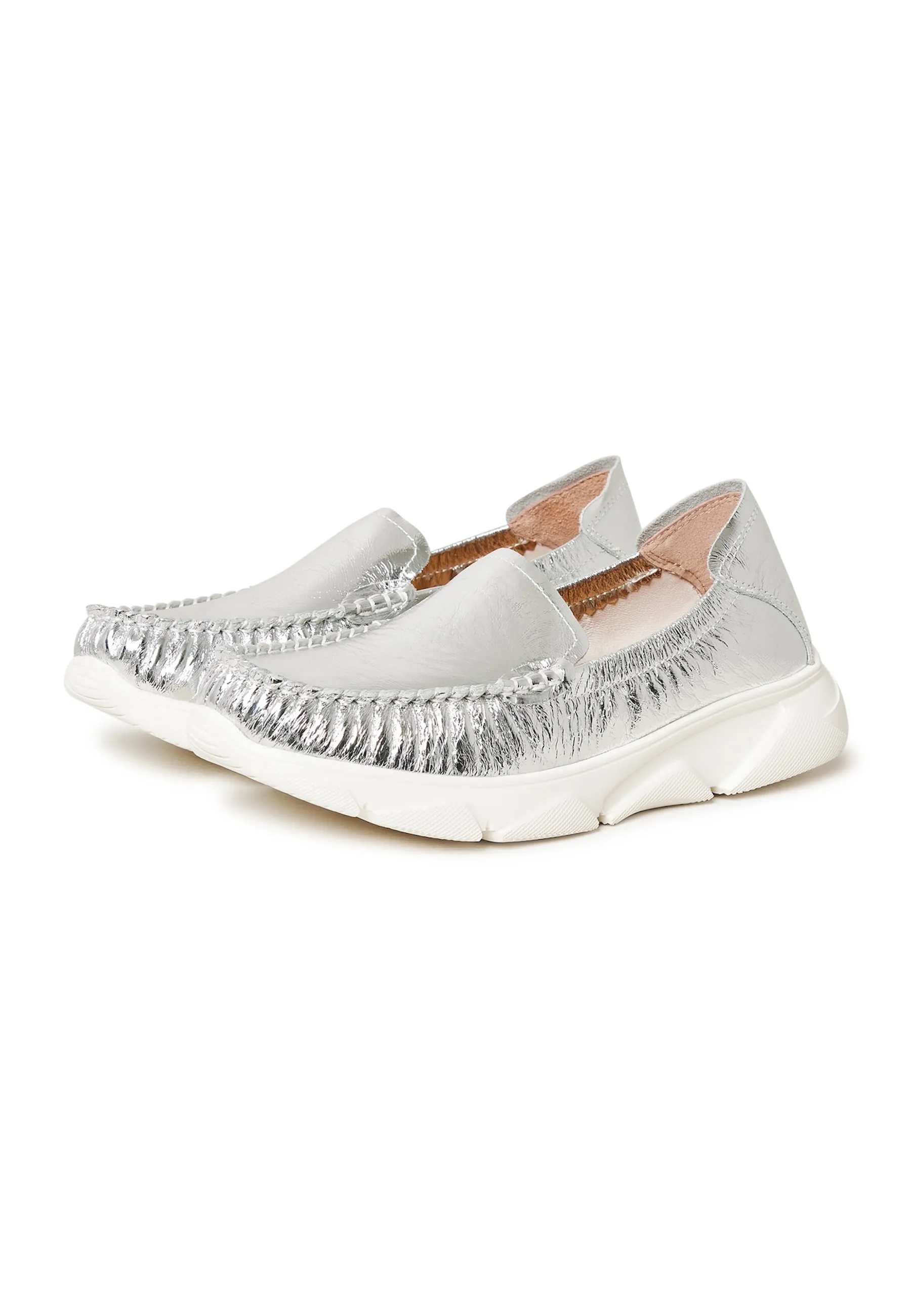 Leather Platform Moccasins Alisa - Silver