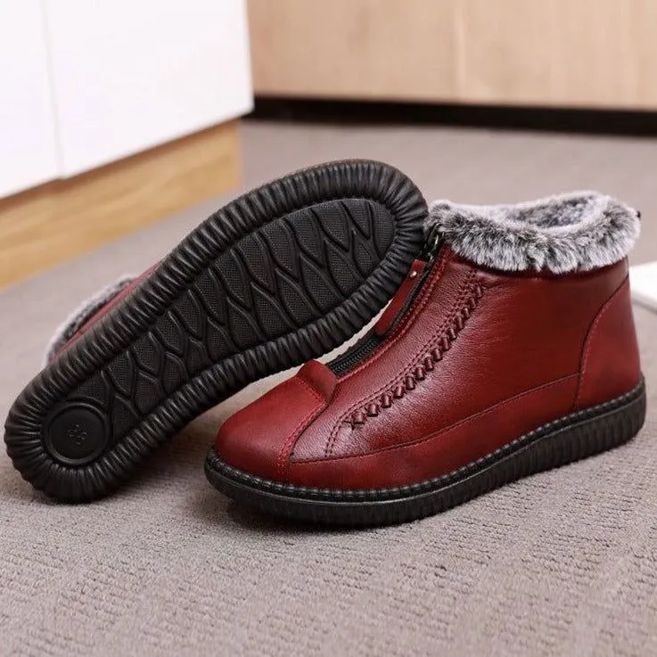 Leather Waterproof Boots Velvet Warm Lightweight Flat Women's Casual Shoe GCS353