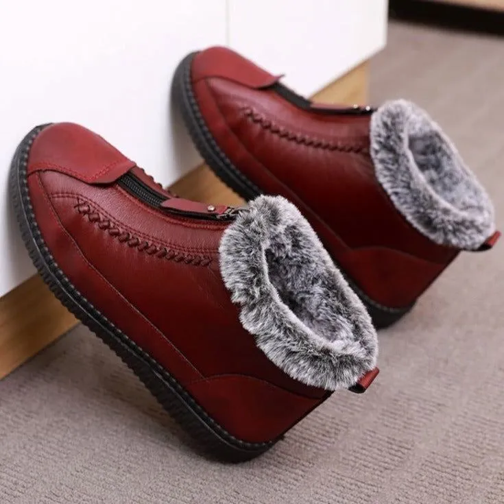 Leather Waterproof Boots Velvet Warm Lightweight Flat Women's Casual Shoe GCS353