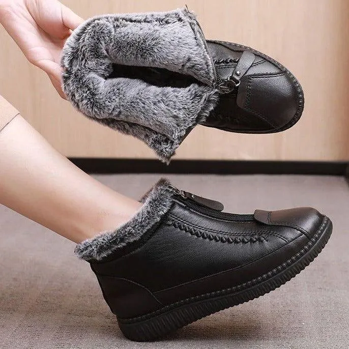 Leather Waterproof Boots Velvet Warm Lightweight Flat Women's Casual Shoe GCS353