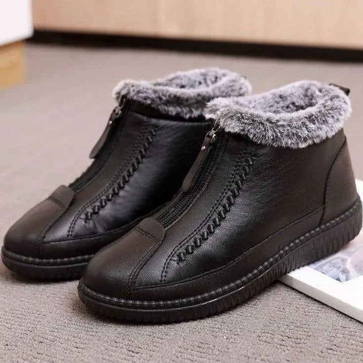 Leather Waterproof Boots Velvet Warm Lightweight Flat Women's Casual Shoe GCS353