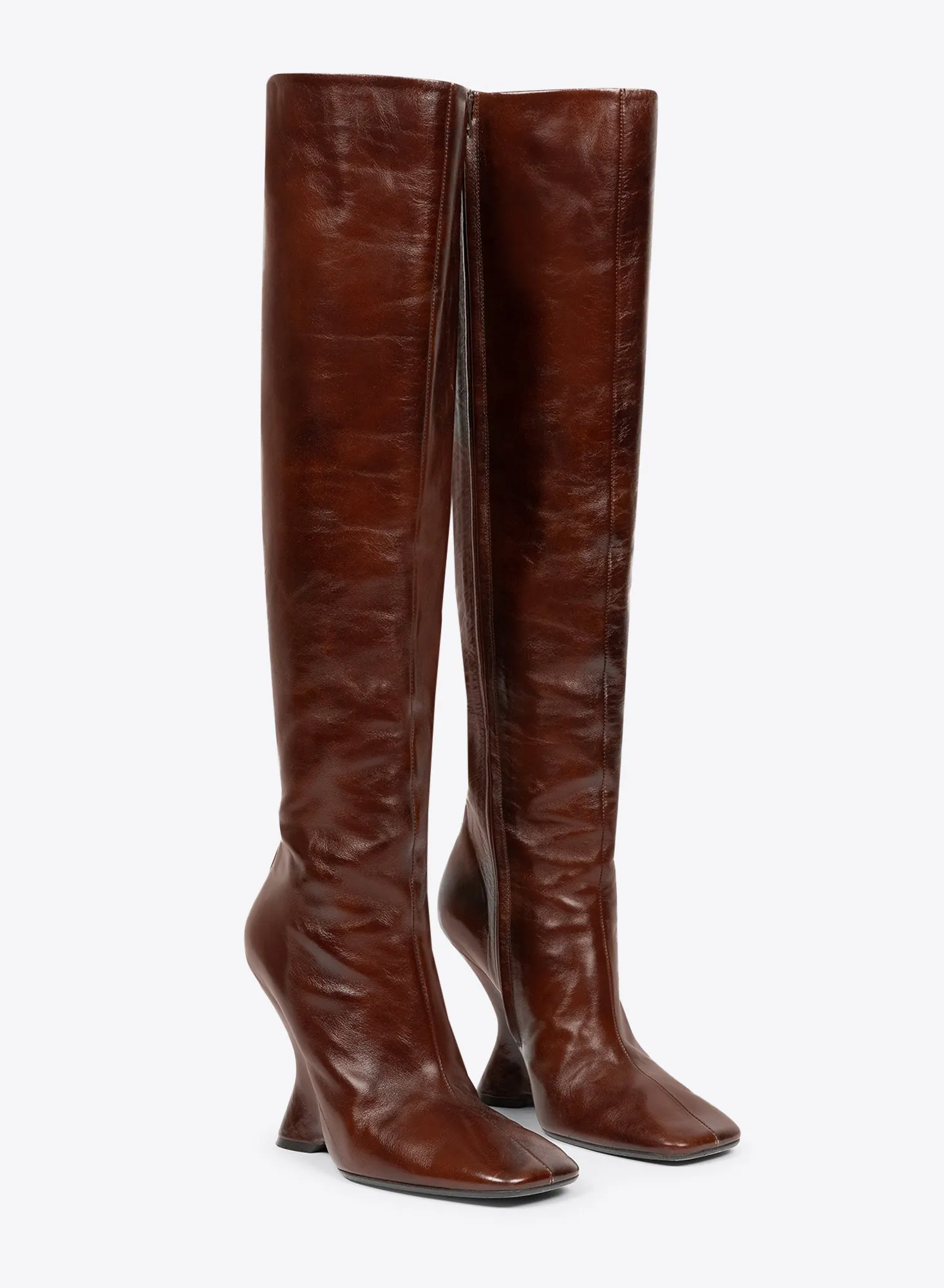 Leather wedge boots