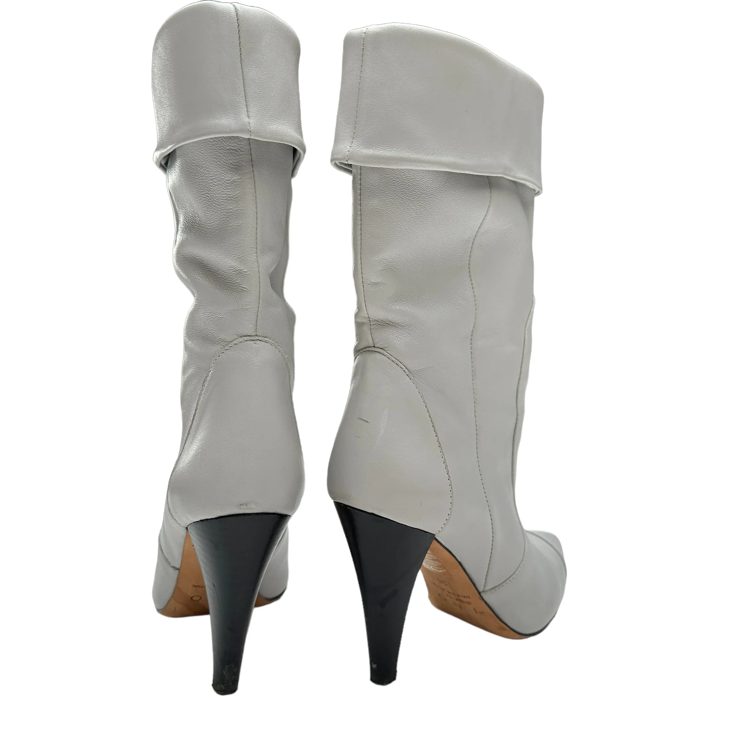 Light Grey Leather Heeled Boots - 6