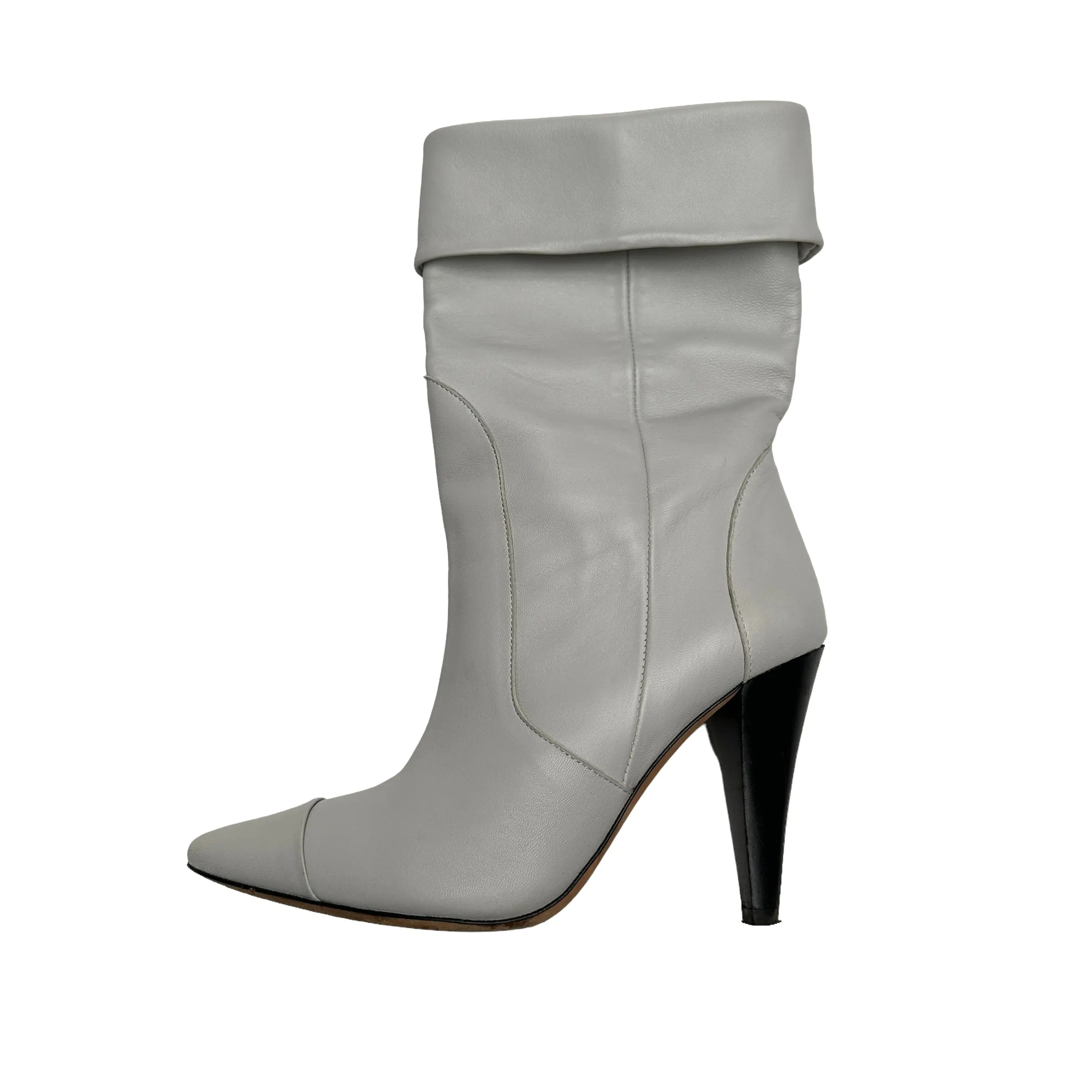 Light Grey Leather Heeled Boots - 6