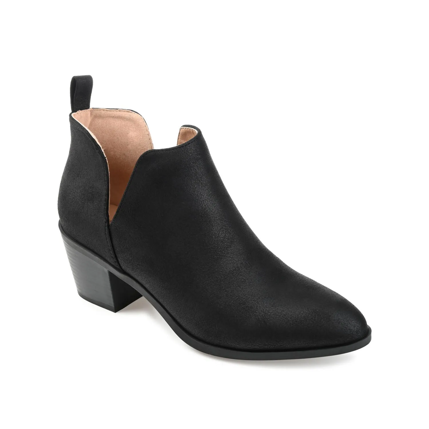 LOLA BLOCK HEELED BOOTIES IN FAUX LEATHER