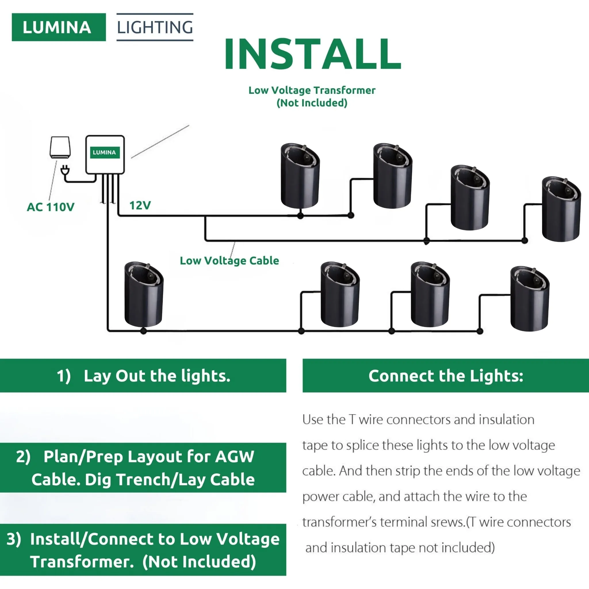 Lumina Lighting® Low Voltage Landscape Well Lights  | Adjustable Outdoor In-Ground Light (Black, 2-Pack)