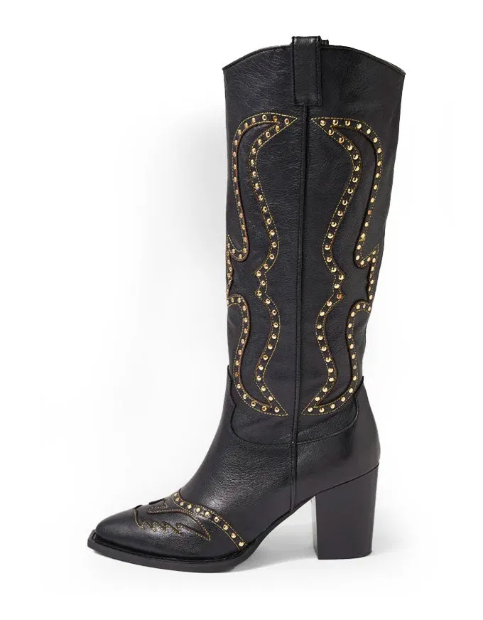 Lurva Black/Gold Leather Boots