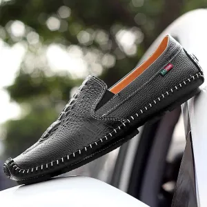 Luxury Crocodile Pattern Genuine Leather Moccasin Men Loafers Driving Shoes