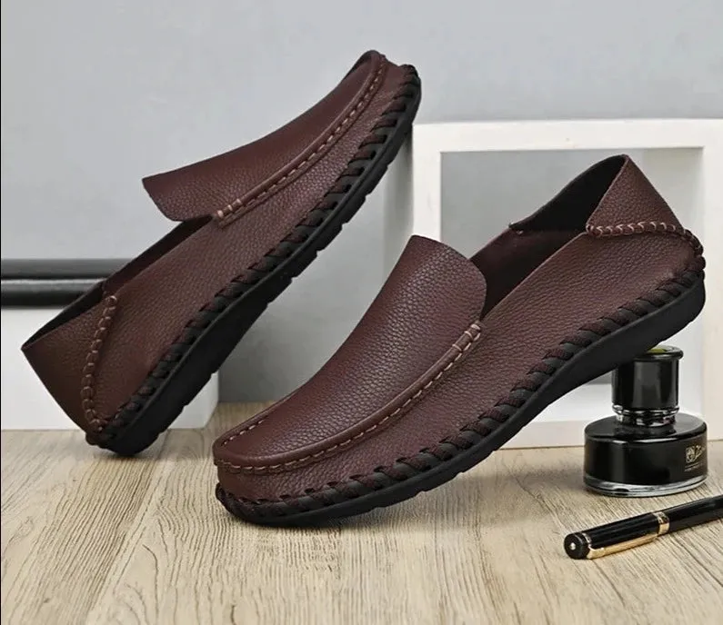 Luxury Genuine Leather Slip On Fashion Breathable Soft Comfortable Flats Men Casual Shoes Handmade Loafer Driving Shoes