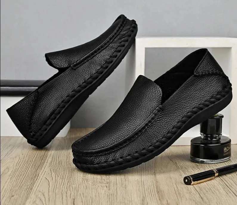 Luxury Genuine Leather Slip On Fashion Breathable Soft Comfortable Flats Men Casual Shoes Handmade Loafer Driving Shoes