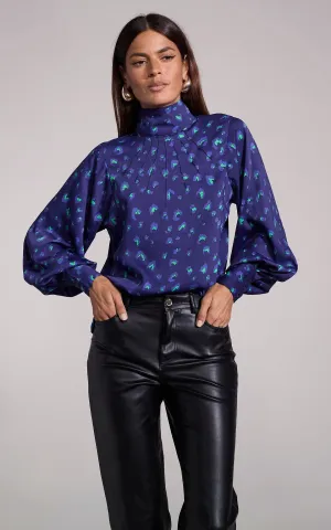 Margo Pintuck Blouse in Abstract Purple on Navy