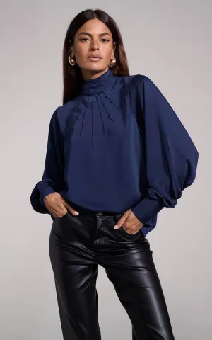 Margo Pintuck Blouse in Navy