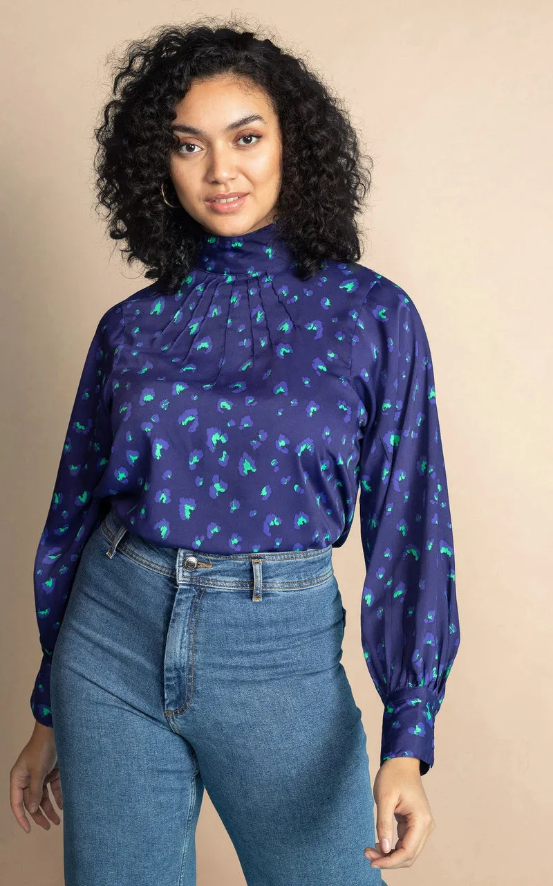 Margot Blouse | Dancing Leopard | Abstract Purple Leo