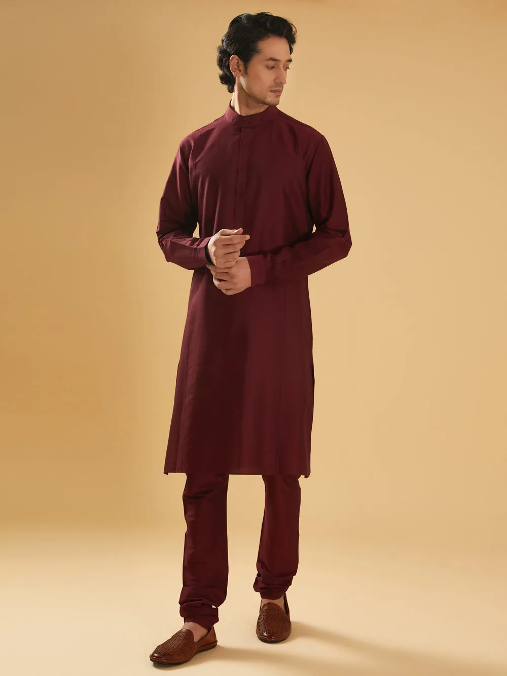 Maroon Silk Kurta