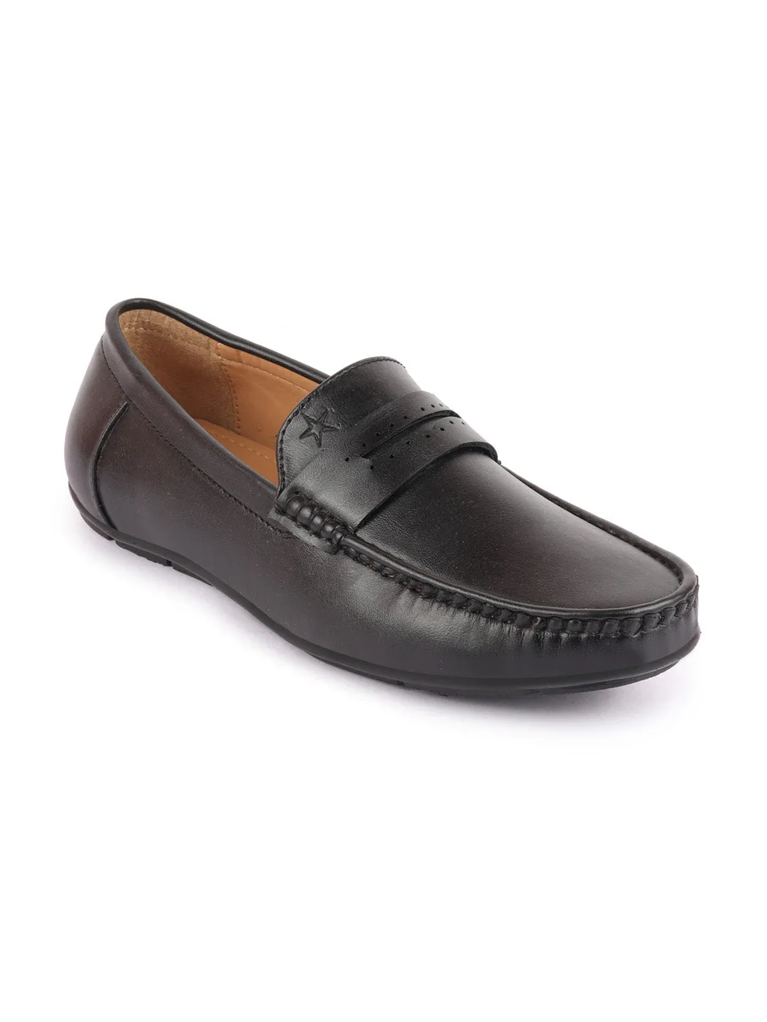 Men Black Slip On Hand Stitched Driving Loafers Casual Shoes