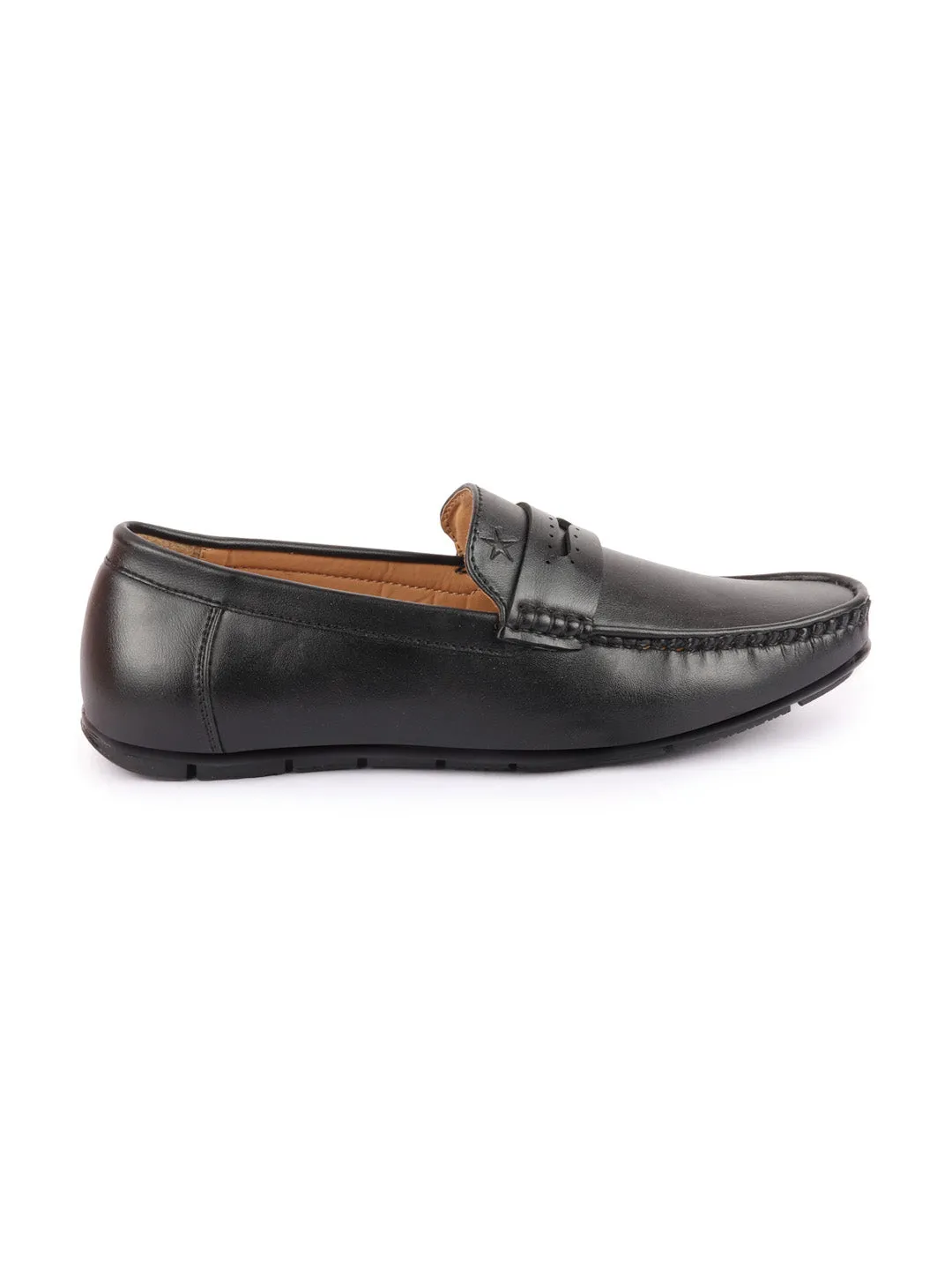 Men Black Slip On Hand Stitched Driving Loafers Casual Shoes