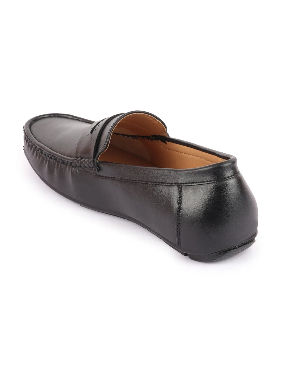 Men Black Slip On Hand Stitched Driving Loafers Casual Shoes