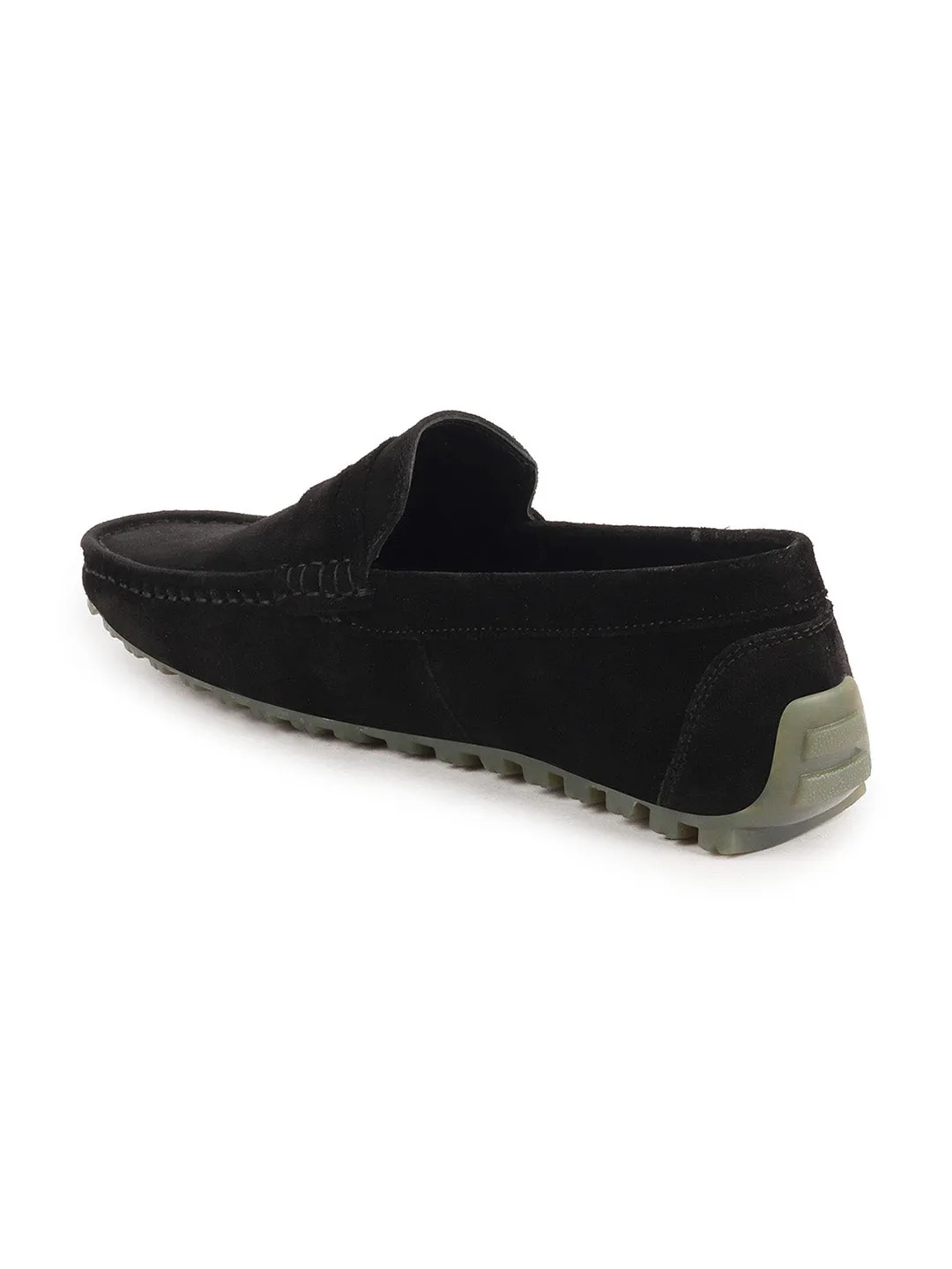 Men Black Suede Leather Side Stitched Slip On Driving Loafers and Mocassin