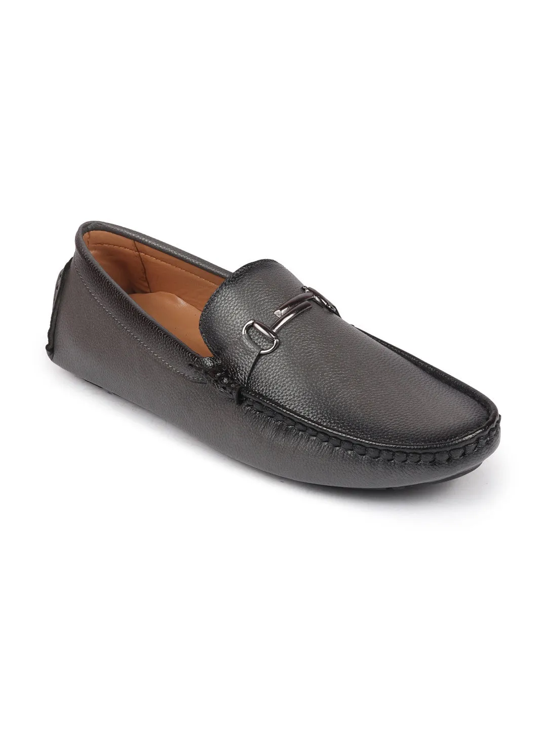 Men Grey Hand Stitched Horsebit Buckle Loafer and Moccasin Driving Shoes