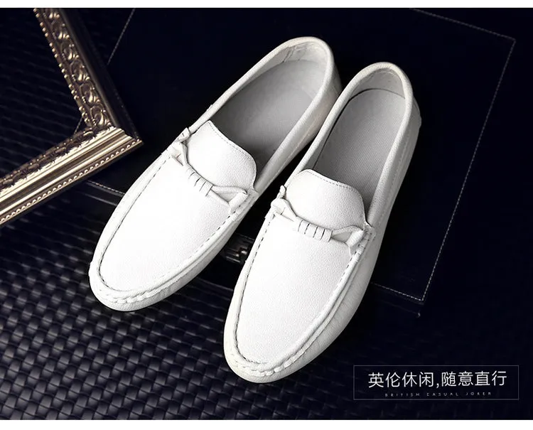 men leather white casual shoes men driving shoes lazy shoes