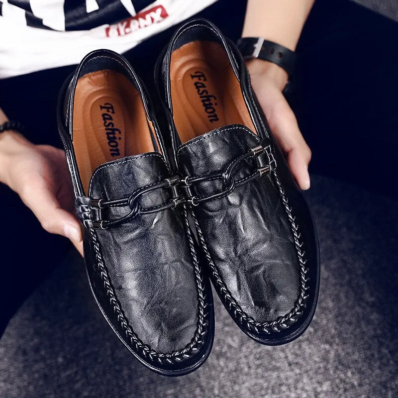 Men shoes casual leather slip-on male driving loafers moccasins breathable comfy outdoor non-slip walking flat shoes classic