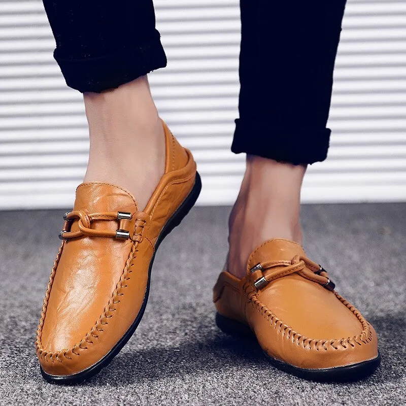 Men shoes casual leather slip-on male driving loafers moccasins breathable comfy outdoor non-slip walking flat shoes classic