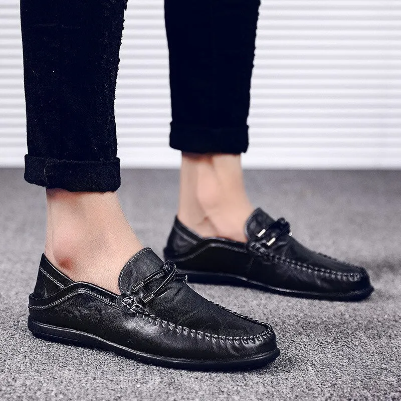 Men shoes casual leather slip-on male driving loafers moccasins breathable comfy outdoor non-slip walking flat shoes classic