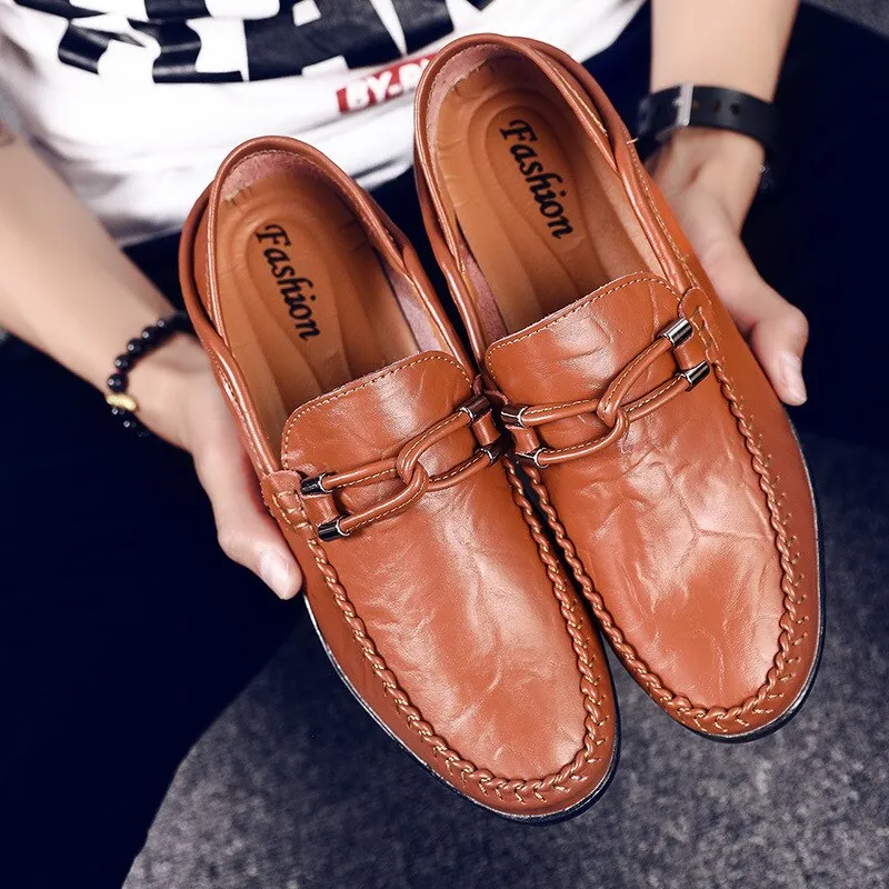 Men shoes casual leather slip-on male driving loafers moccasins breathable comfy outdoor non-slip walking flat shoes classic