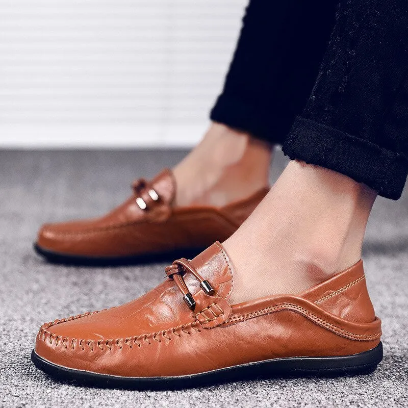 Men shoes casual leather slip-on male driving loafers moccasins breathable comfy outdoor non-slip walking flat shoes classic