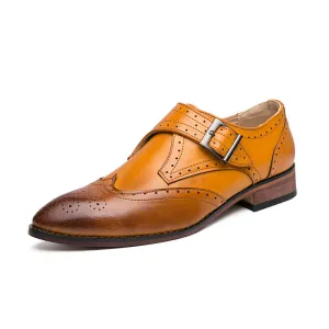 Men's color block wing tip carved monk shoes