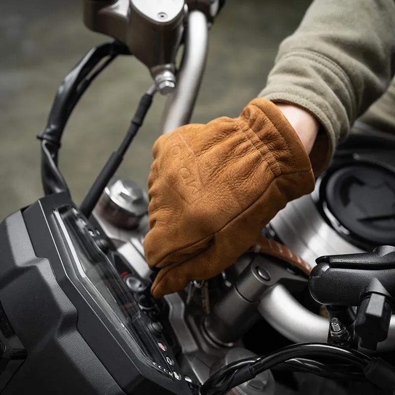 Men's Frosted Genuine Leather Gloves Men Motorcycle Riding Full Finger Spring Gloves With Fur Vintage Brown Cowhide Leather