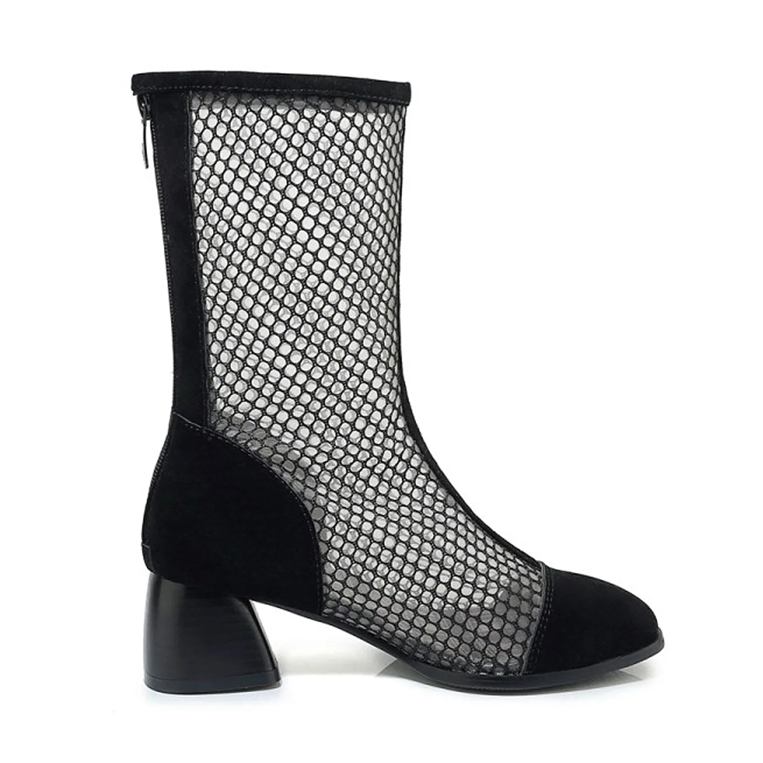 Mesh Zipper Fish Mouth Low-heeled Boots