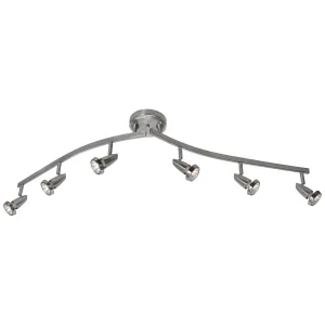 Mirage 6 Light Adjustable LED Track Light Fixture, Brushed Steel