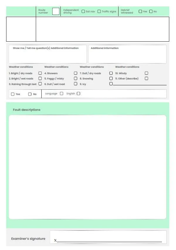 Mock driving test sheets for driving instructors and driving schools & ADI Pt 2