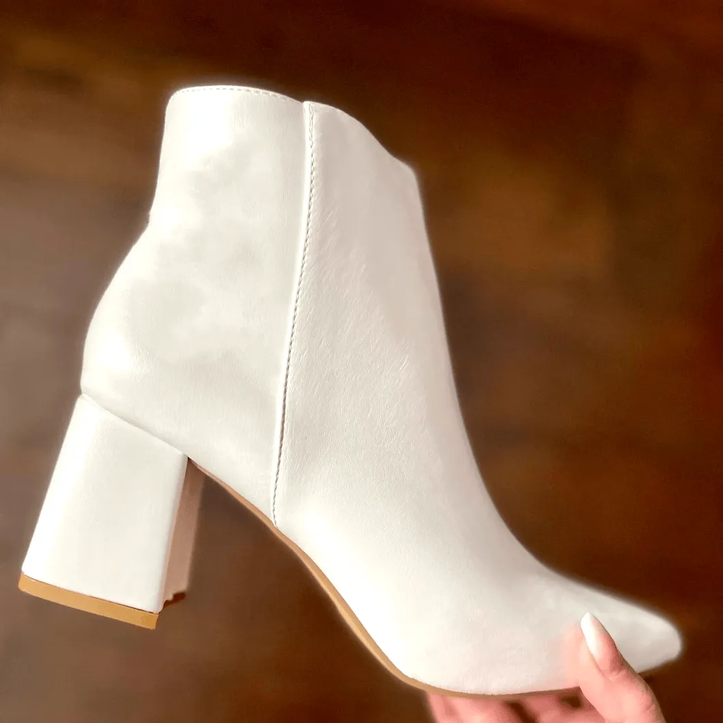 Nessa Faux Suede Heeled White Bootie