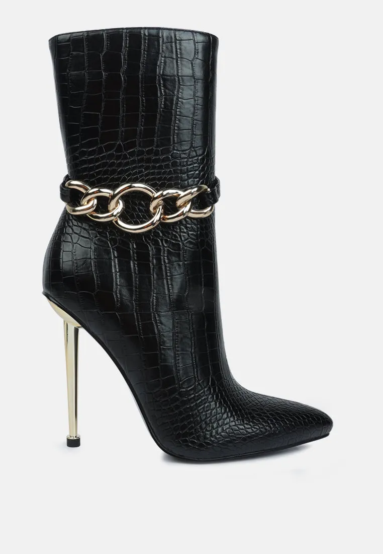 Nicole Croc Patterned High Heeled Ankle Boots