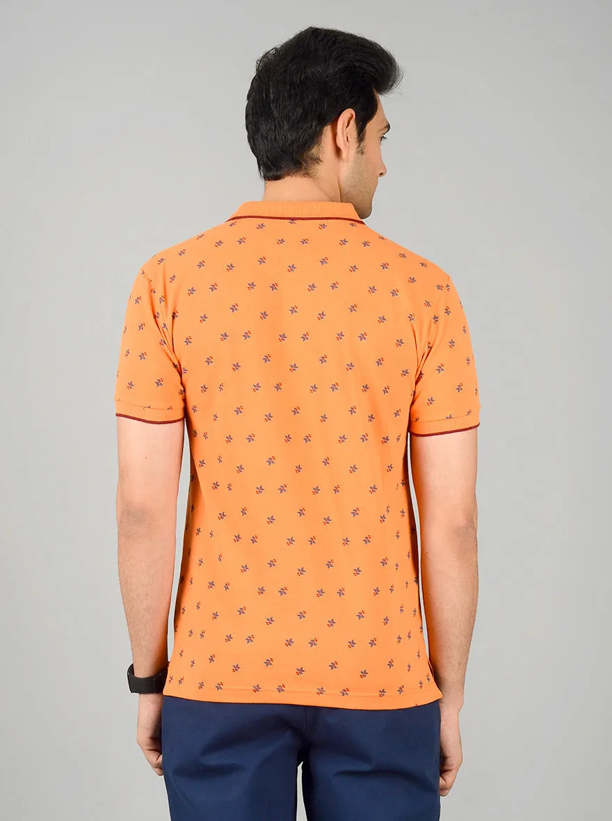 Orange Printed Slim Fit Polo T-shirt | Greenfibre