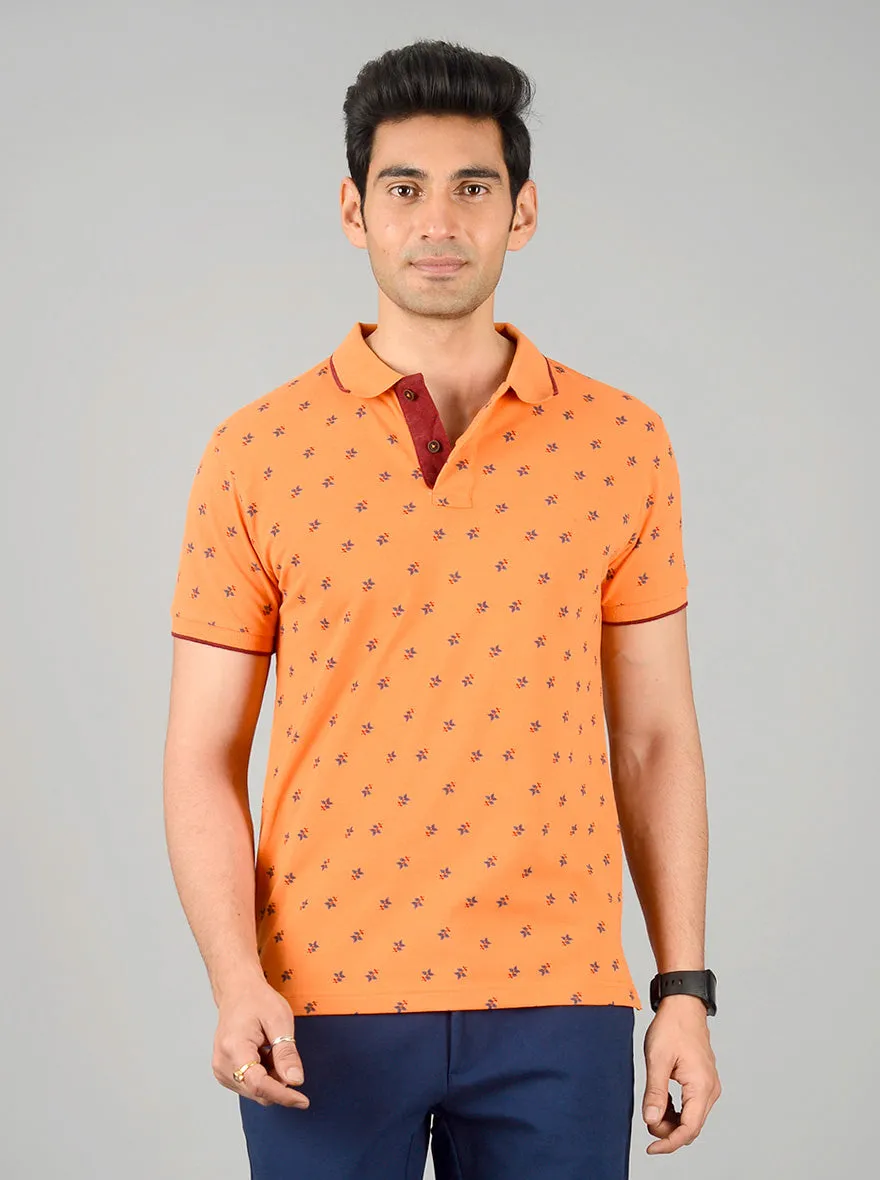 Orange Printed Slim Fit Polo T-shirt | Greenfibre