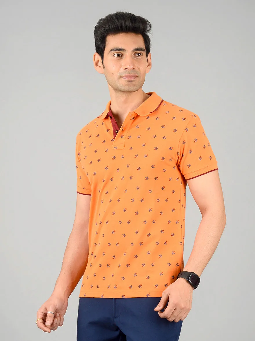 Orange Printed Slim Fit Polo T-shirt | Greenfibre