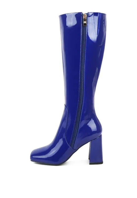 Patent PU Block Heeled Calf Boots