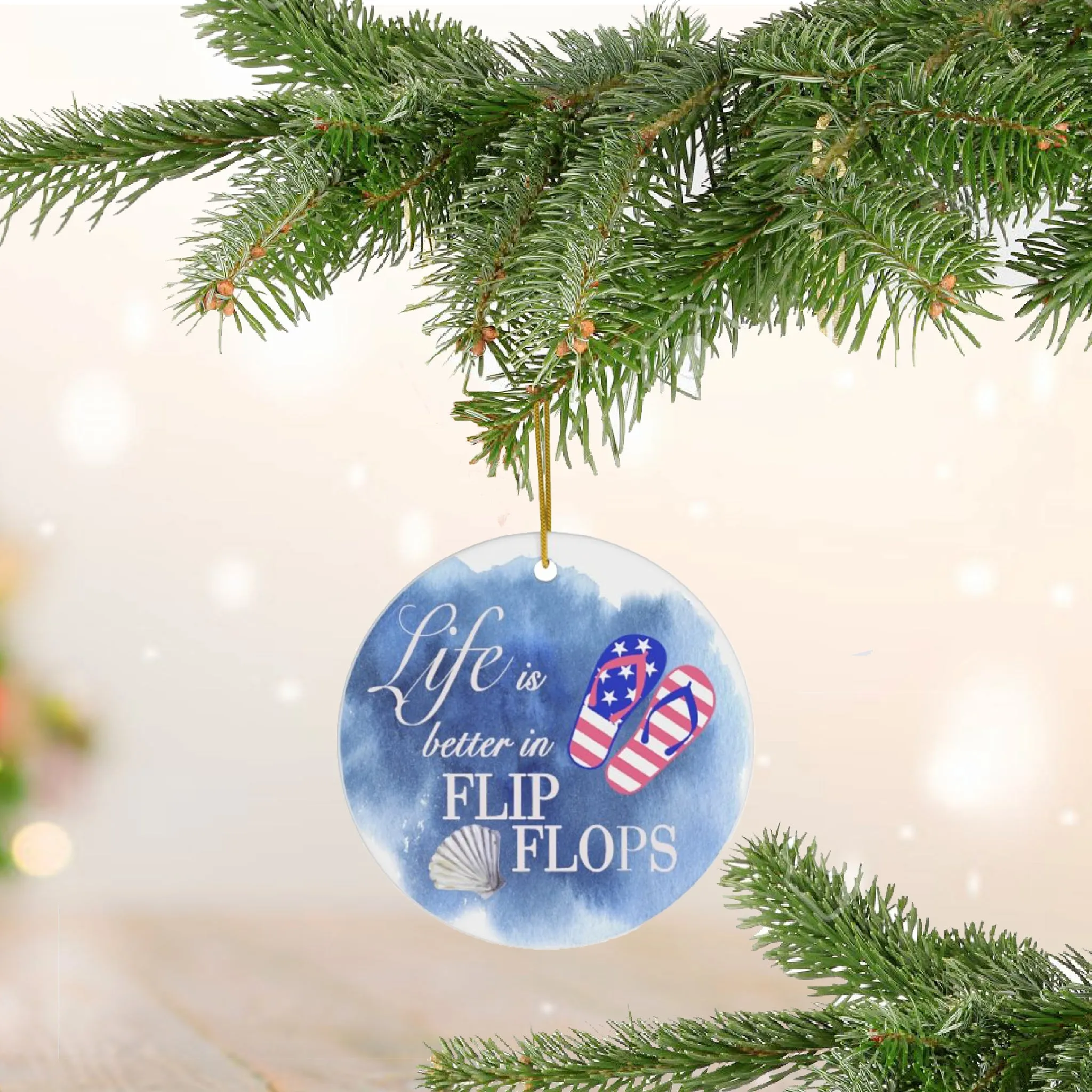 Patriotic Life is Better in Flip Flops Ceramic Ornament by Nature's Glow