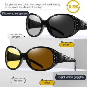 Photochromic Polarized Driving Shades for Women - Oval Style, UV400, Anti-Reflective - 52mm Lens Height, 57mm Lens Width - Rosybee 008